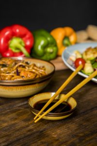 There table noodles with sauce